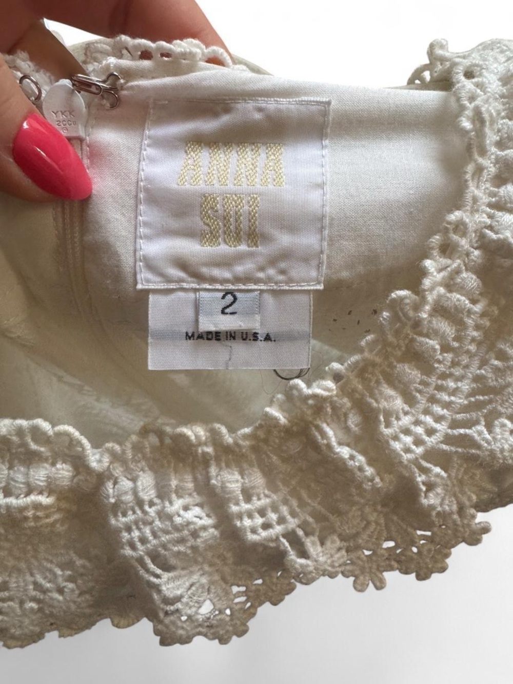 Anna Sui Ivory Lace Midi Dress with Floral Embroidery size 2 - Picture 8 of 8